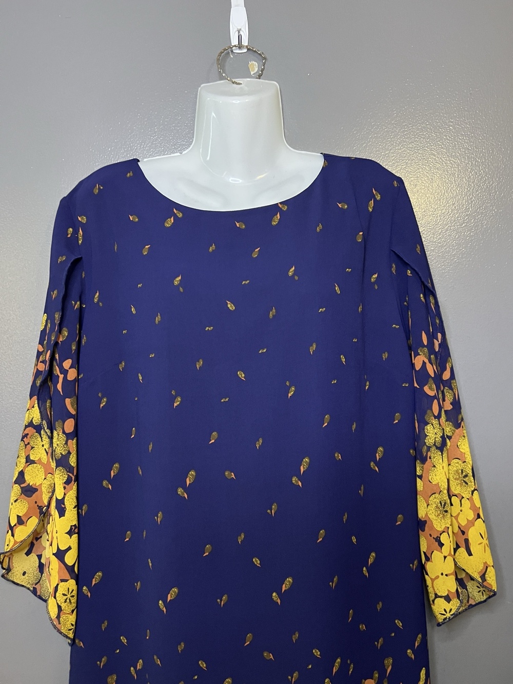 Grace Karin Dress Womens XL Blue Floral Bell Sleeve Shift Knee Length Boho